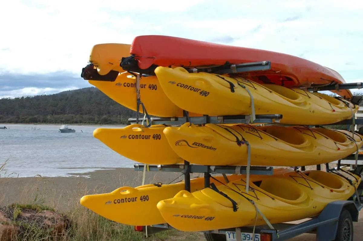 kayaks in a rack