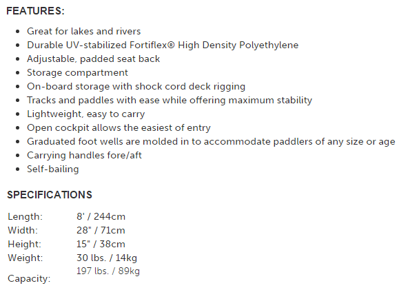 sun dolphin bali 8 specifications