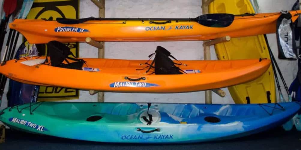kayaks on rack
